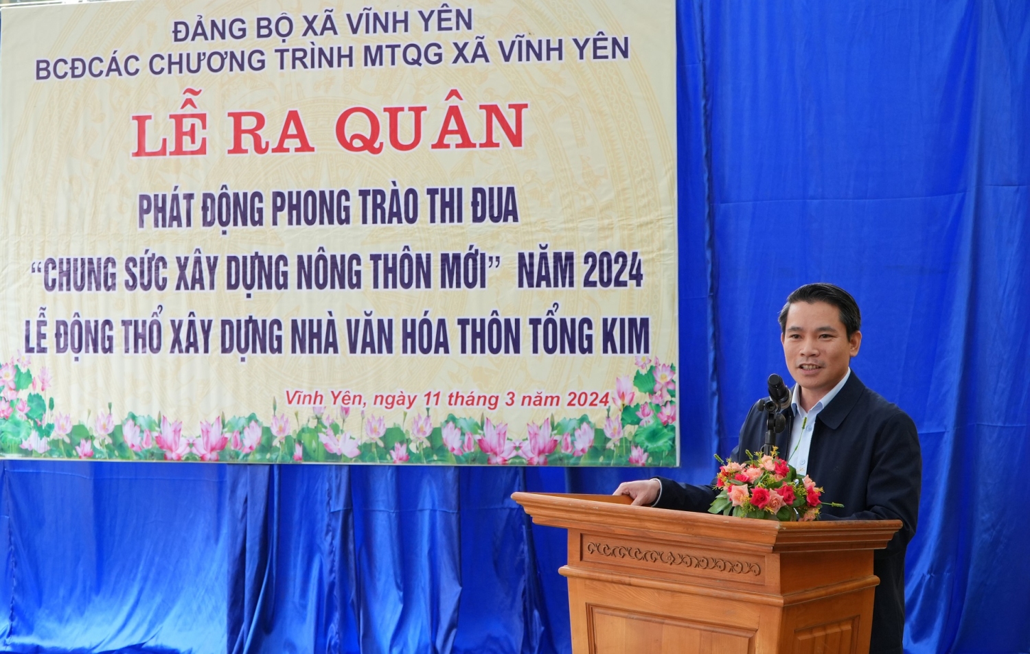 Đồng chí Nguyễn Xuân Nhẫn, Phó Bí thư Thường trực huyện ủy phát biểu tại Lễ phát động