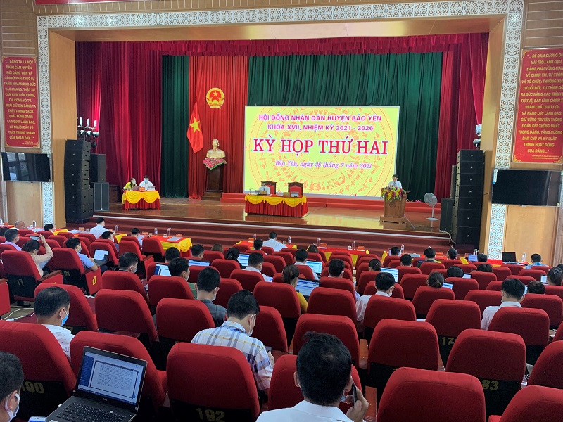 Quang cảnh kỳ họp thứ hai HĐND huyện Bảo Yên khóa XVII, nhiệm kỳ 2021 2026