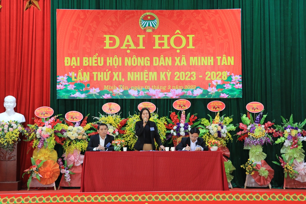 Đồng chí Trần Thị Hằng, Phó Chủ tịch Hội Nông dân Tỉnh Lào Cai phát biểu chỉ đạo rút kinh nghiệm Đại hội