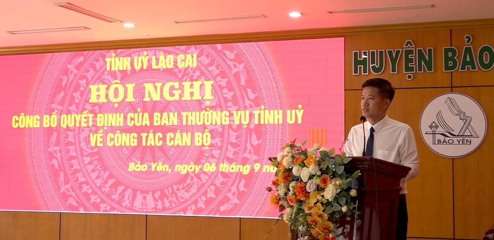 Đồng chí Nguyễn Văn Nhất, Ủy viên Ban Thường vụ Huyện ủy Bảo Yên phát biểu nhận nhiệm vụ