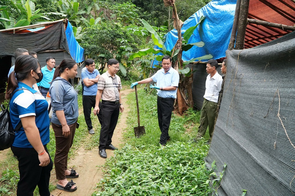 Hội viên nông dân Bảo Yên tham quan chia sẻ kinh nghiệm mô hình xử lý rác thải hữu cơ (nuôi giun trùn quế) tại HTX Nông Lâm Nghiệp Tây Bắc Phúc Yên, xã Vạn Hoà, thành phố Lào Cai